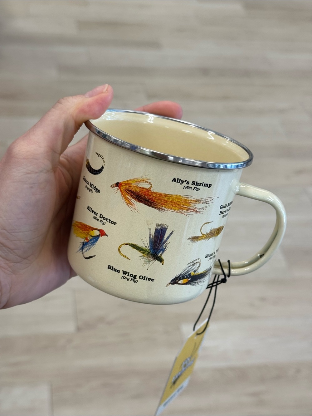 Cream Fishing Fly Enamel Camp Mug - Decorative Home Accent